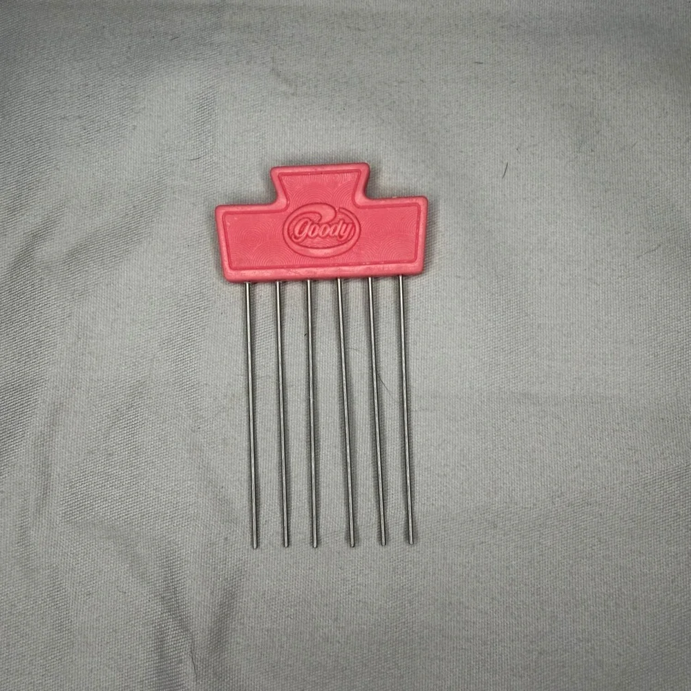 Vintage Goody Hair Pick Pink Plastic Handle Metal Teeth Volume Lift Comb Retro